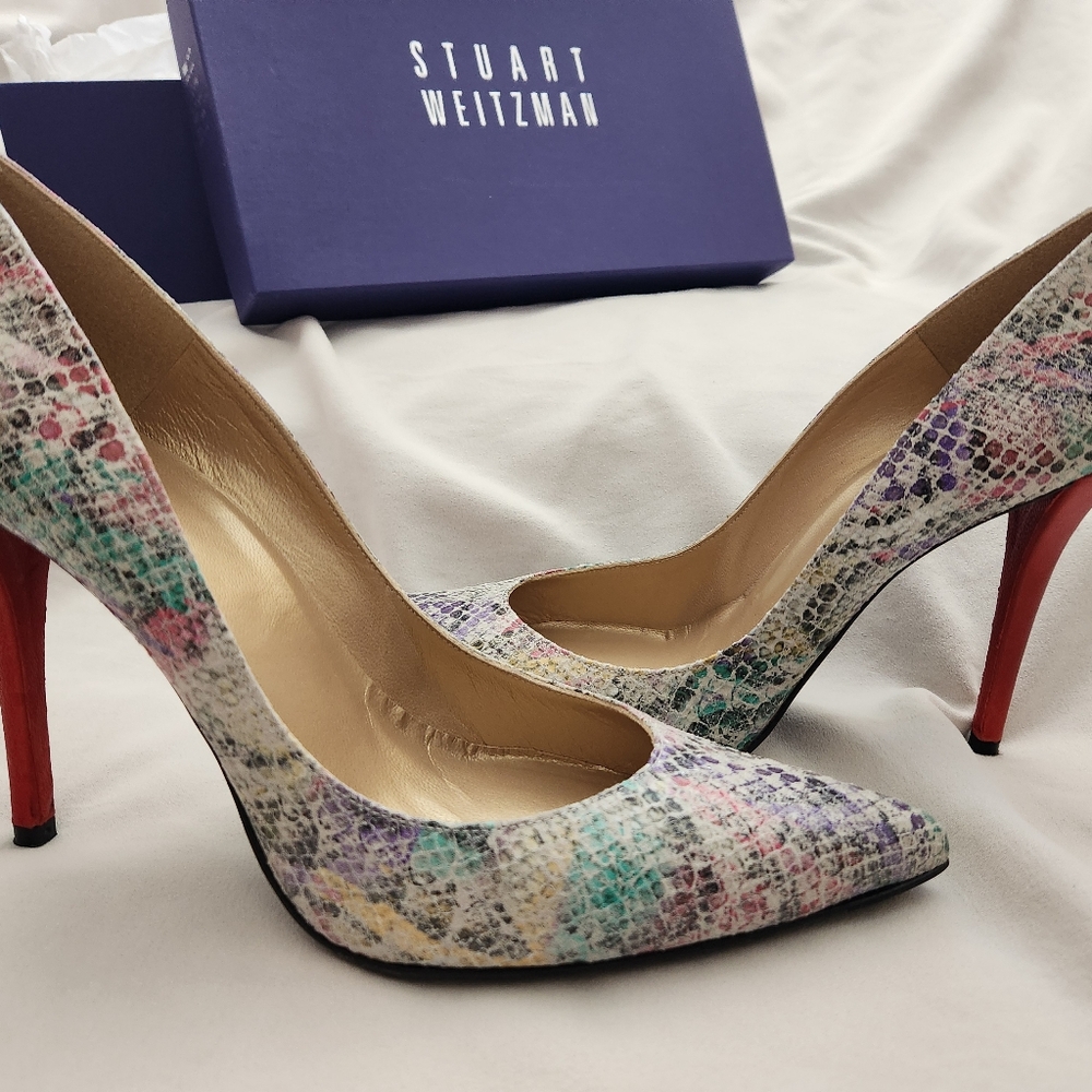 Rare Stuart Weitzman Naughty 4.5" Heels 11M Confetti Print Orig $425